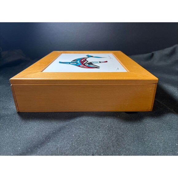 Orca Whale Tile On Handmade Wood Trinket Box By Glenn Mcnutt Alaska Native Art - Picture 8 of 13